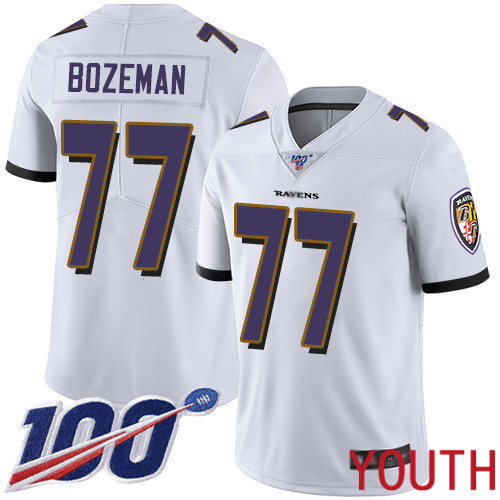 Baltimore Ravens Limited White Youth Bradley Bozeman Road Jersey NFL Football 77 100th Season Vapor Untouchable